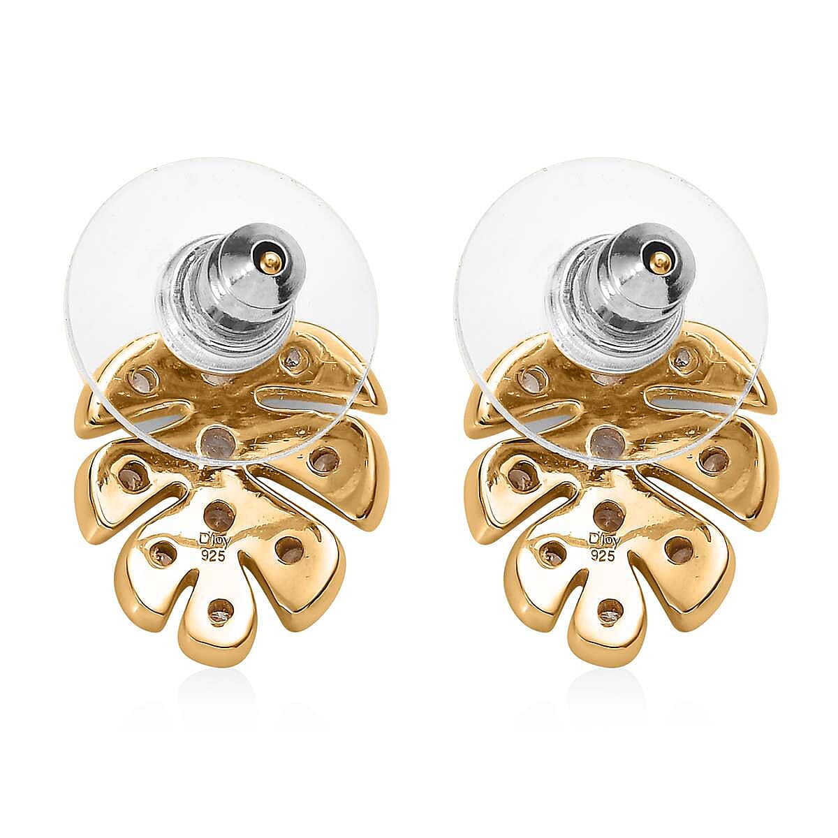 White Zircon Lily Pad Floral Earrings in Vermeil YG Over Sterling Silver 0.50 ctw image number 3