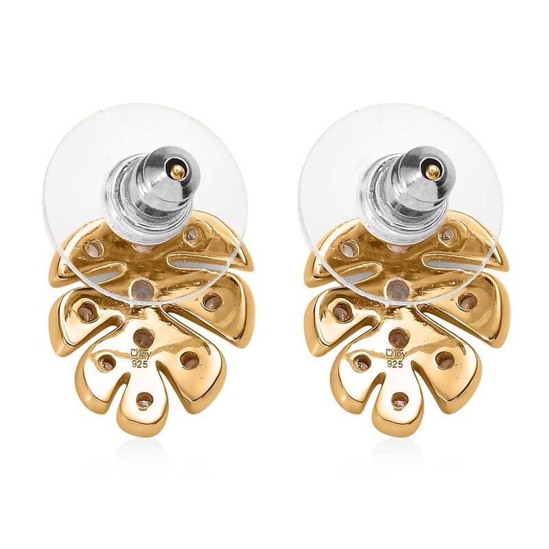 White Zircon Lily Pad Floral Earrings in Vermeil YG Over Sterling Silver 0.50 ctw