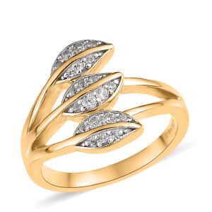 White Zircon Multi Row Leaf Ring in Vermeil Yellow Gold Over Sterling Silver (Size 6.0) 0.25 ctw