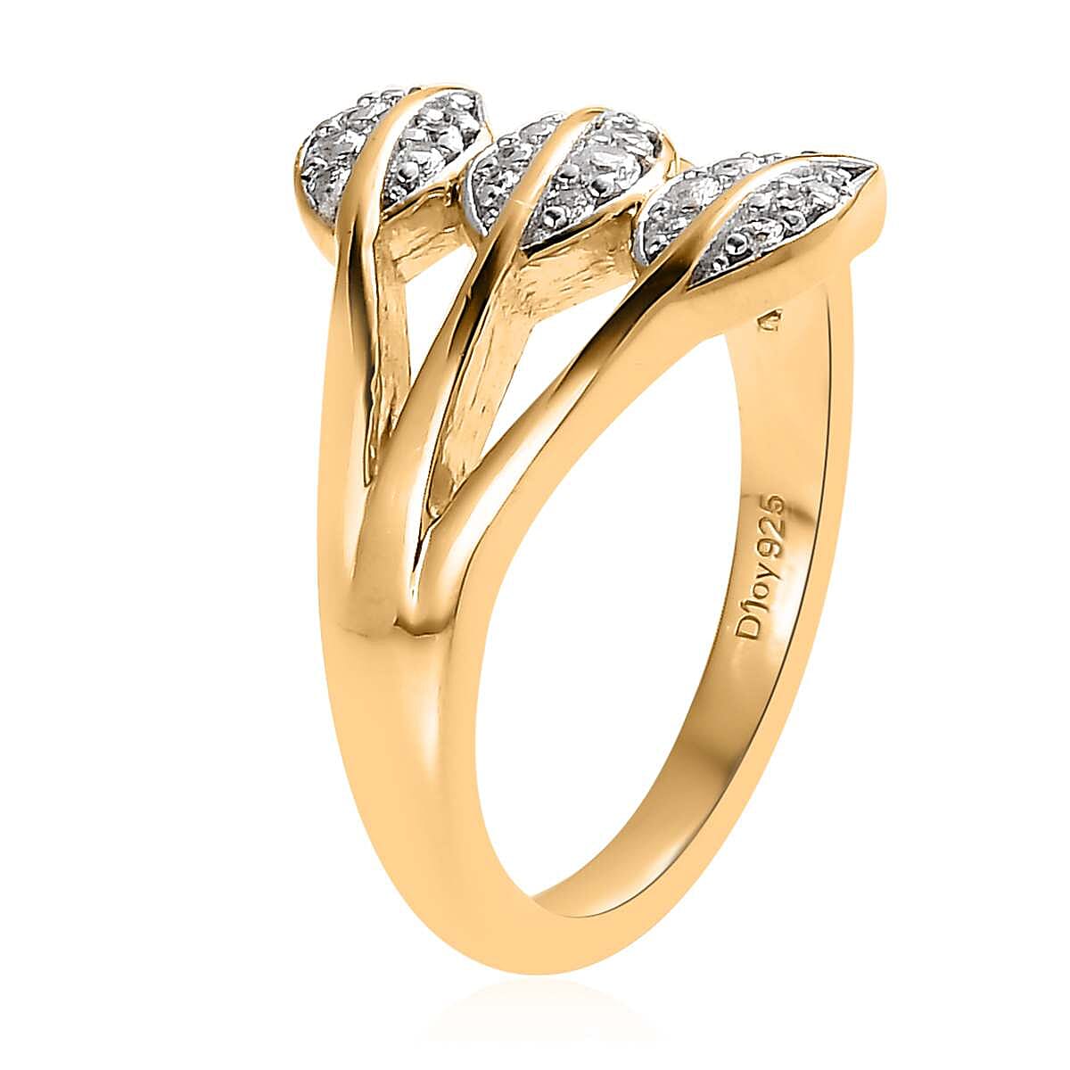 White Zircon Multi Row Leaf Ring in Vermeil Yellow Gold Over Sterling Silver (Size 6.0) 0.25 ctw