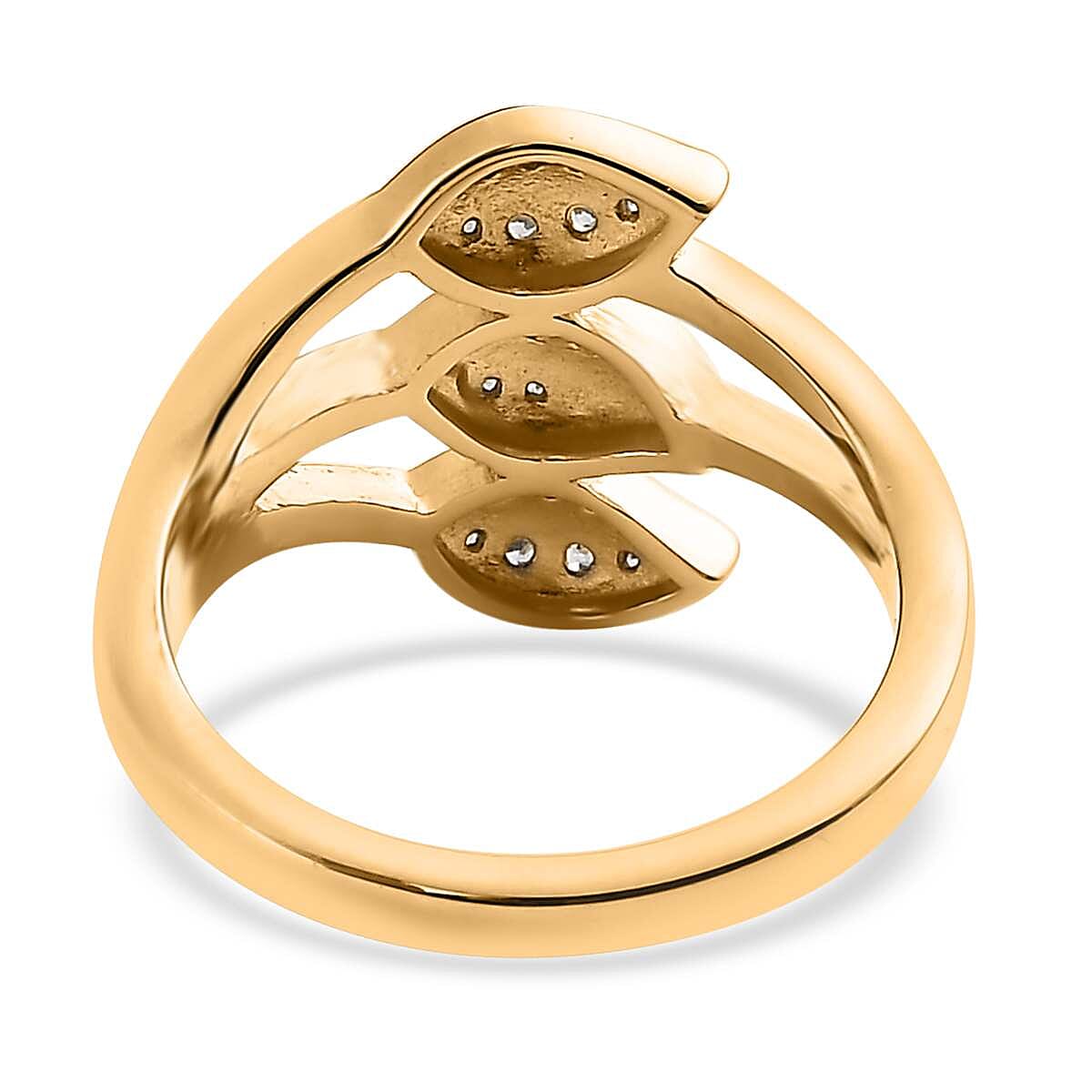 White Zircon Multi Row Leaf Ring in Vermeil Yellow Gold Over Sterling Silver (Size 6.0) 0.25 ctw