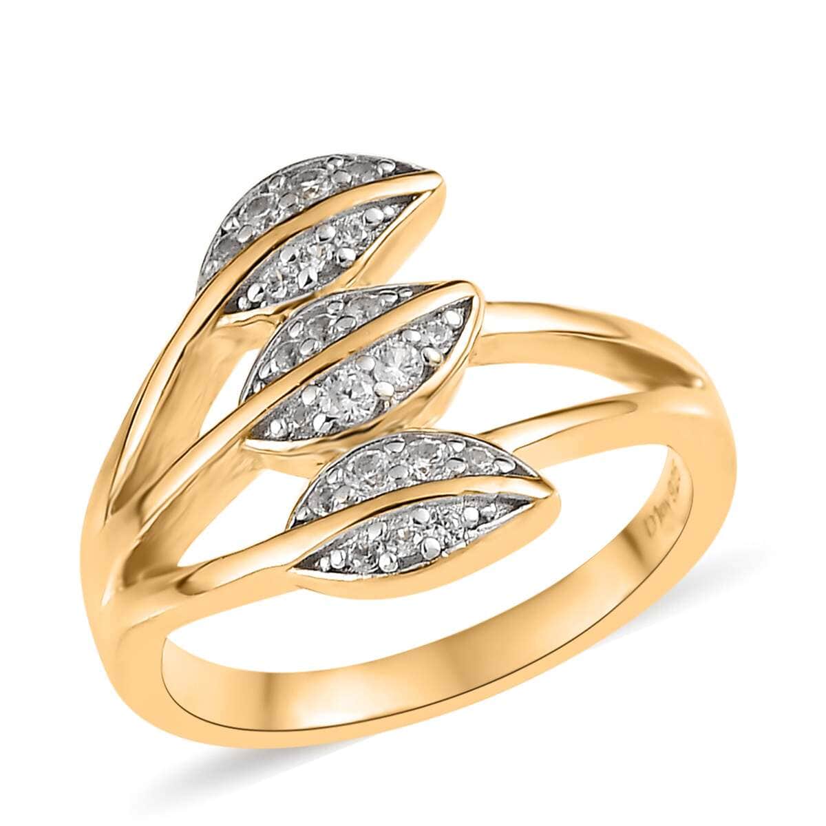 White Zircon Multi Row Leaf Ring in Vermeil Yellow Gold Over Sterling Silver (Size 8.0) 0.25 ctw image number 0