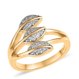 White Zircon Multi Row Leaf Ring in Vermeil Yellow Gold Over Sterling Silver (Size 8.0) 0.25 ctw