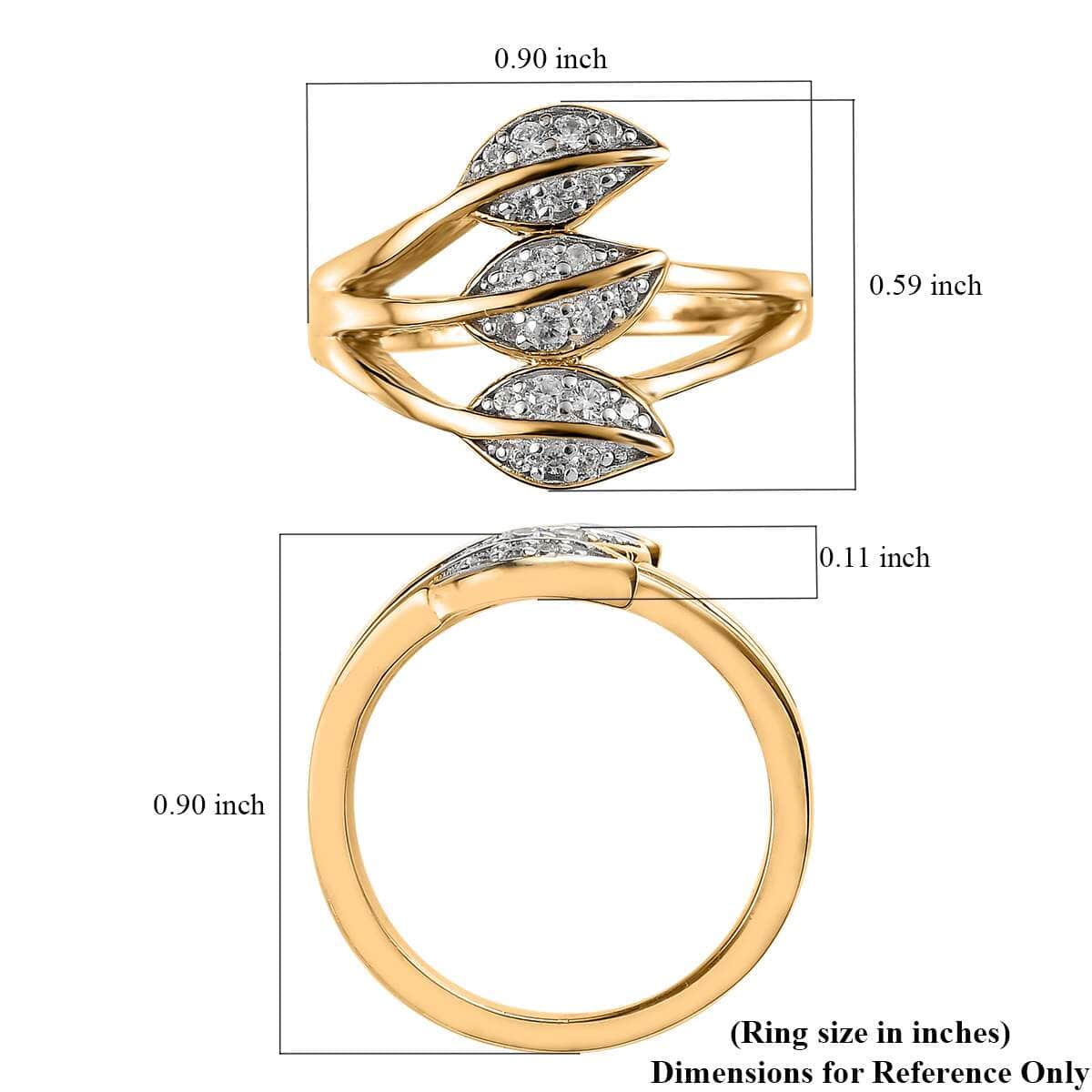 White Zircon Multi Row Leaf Ring in Vermeil Yellow Gold Over Sterling Silver (Size 8.0) 0.25 ctw image number 5