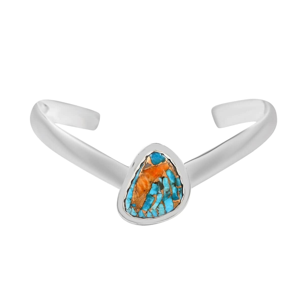 Santa Fe Style Spiny Turquoise Cuff Bracelet in Sterling Silver (7.00 In) 7.00 ctw image number 0