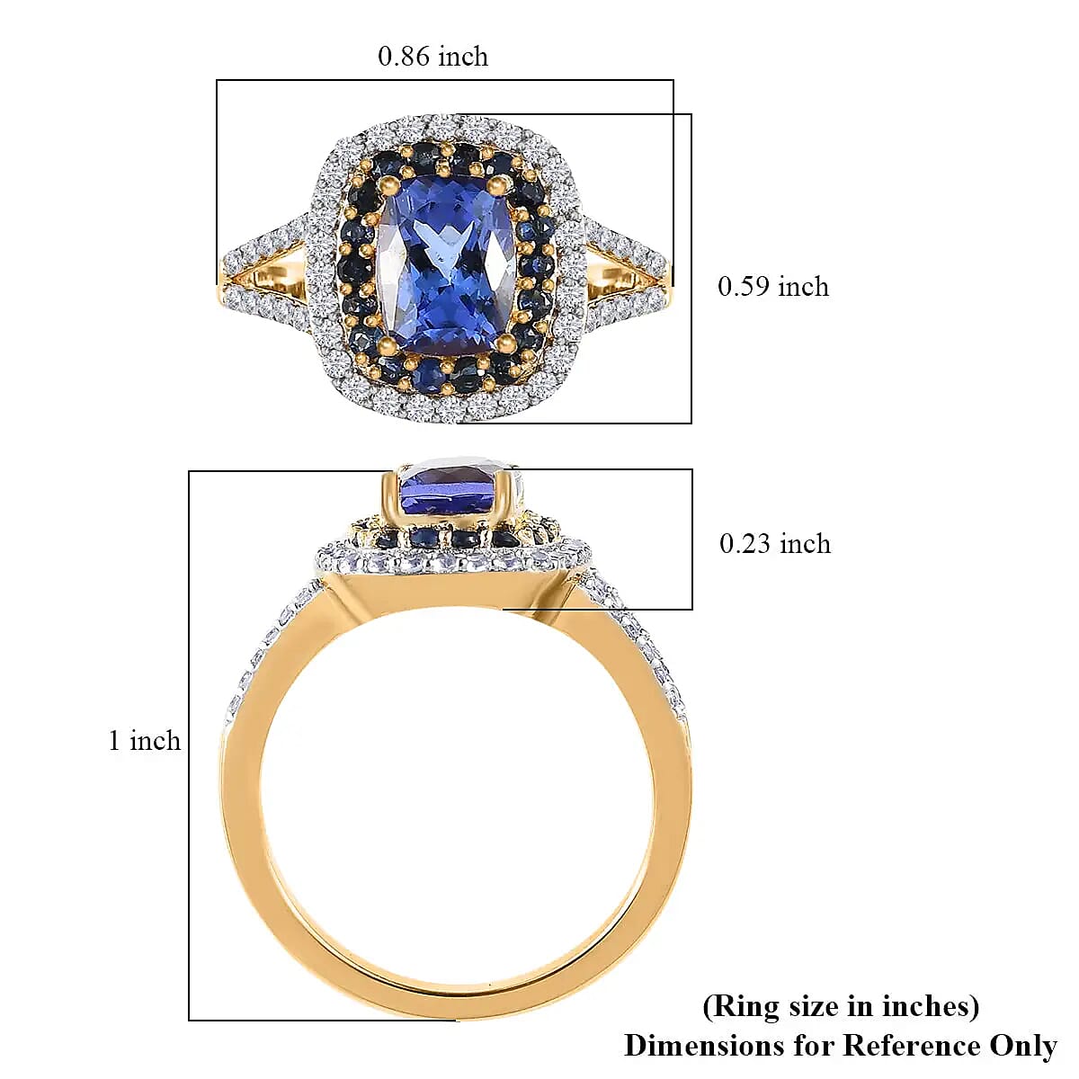 Tanzanite and Multi Gemstone 2.40 ctw Ring , Tanzanite Halo Ring ,Split Shank Ring , Vermeil Yellow Gold Over Sterling Silver Ring