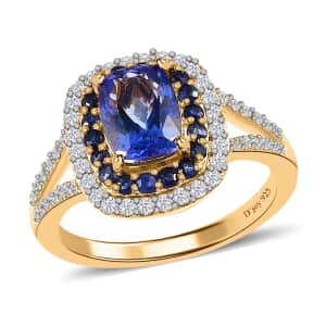 Tanzanite and Multi Gemstone 2.40 ctw Ring , Tanzanite Halo Ring ,Split Shank Ring , Vermeil Yellow Gold Over Sterling Silver Ring (Size 9.00)