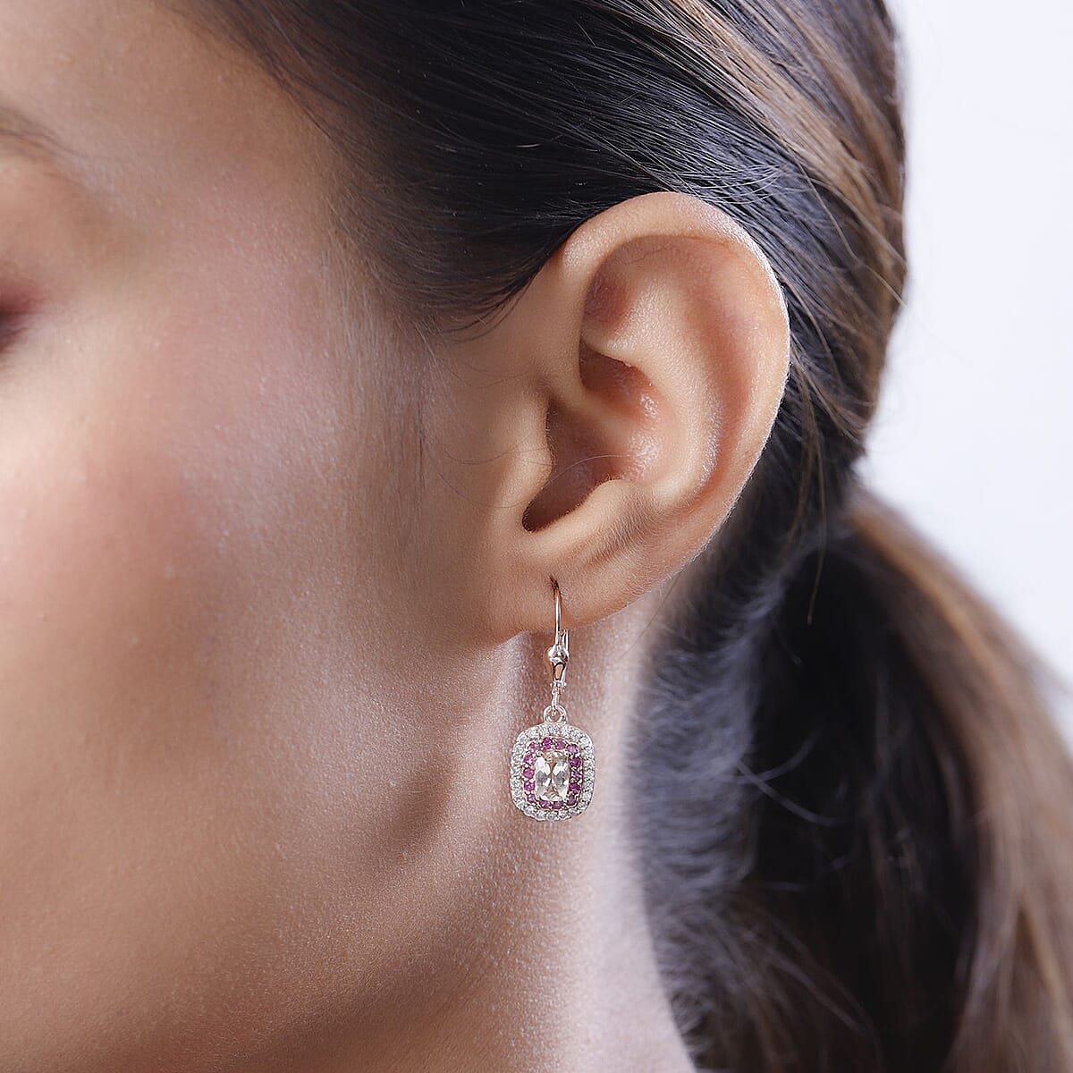 Premium Marropino Morganite and Multi Gemstone Lever Back Earrings in Vermeil Rose Gold Over Sterling Silver 2.40 ctw image number 2