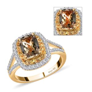 Premium Turkizite Ring , Multi Gemstone Ring , Turkizite Halo Ring , Split Shank Ring , Vermeil Yellow Gold Over Sterling Silver Ring 2.85 ctw