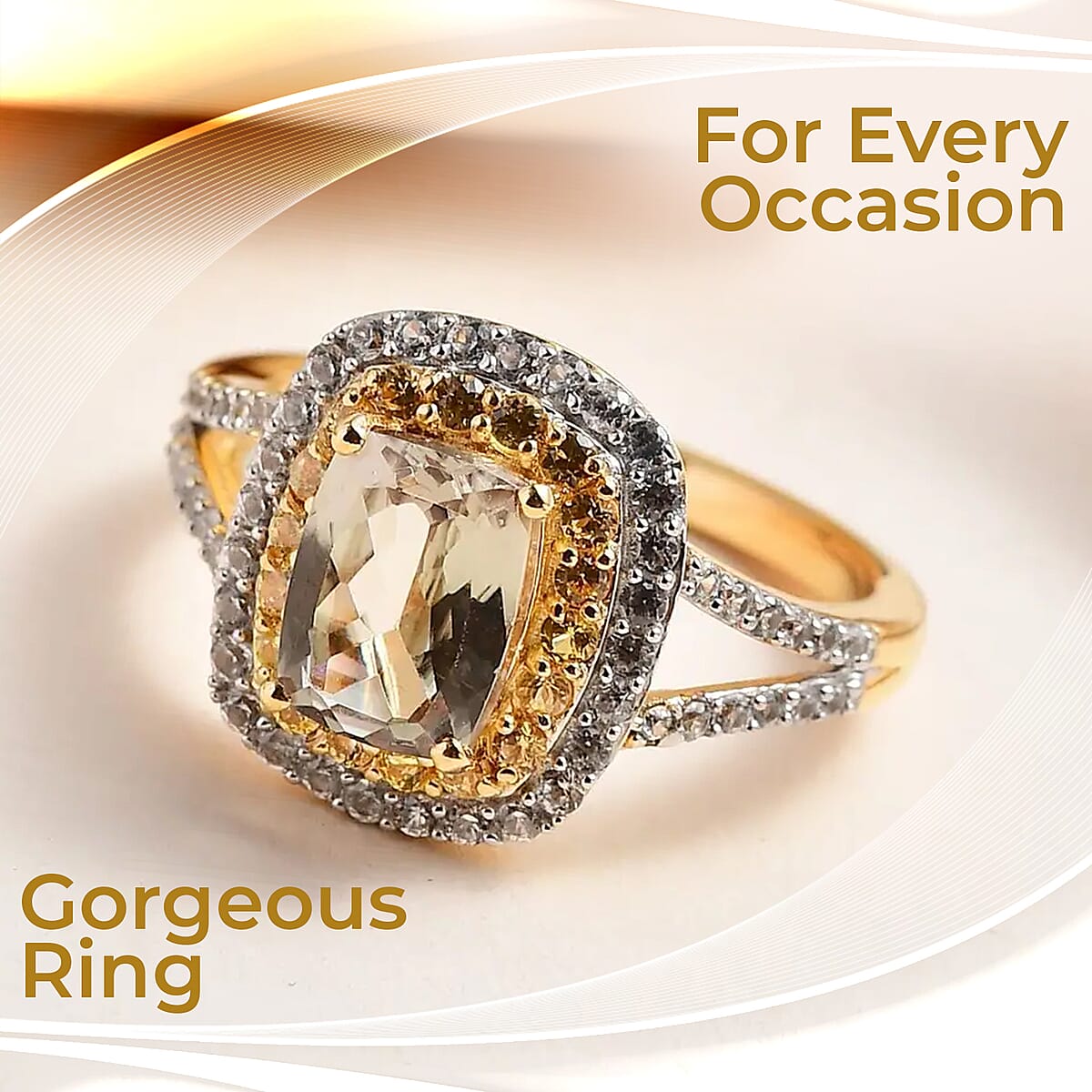 Premium Turkizite Ring , Multi Gemstone Ring , Turkizite Halo Ring , Split Shank Ring , Vermeil Yellow Gold Over Sterling Silver Ring 2.85 ctw image number 1