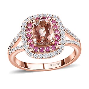 Premium Marropino Morganite and Multi Gemstone Split Shank Ring in Vermeil Rose Gold Over Sterling Silver (Size 10.0) 1.90 ctw
