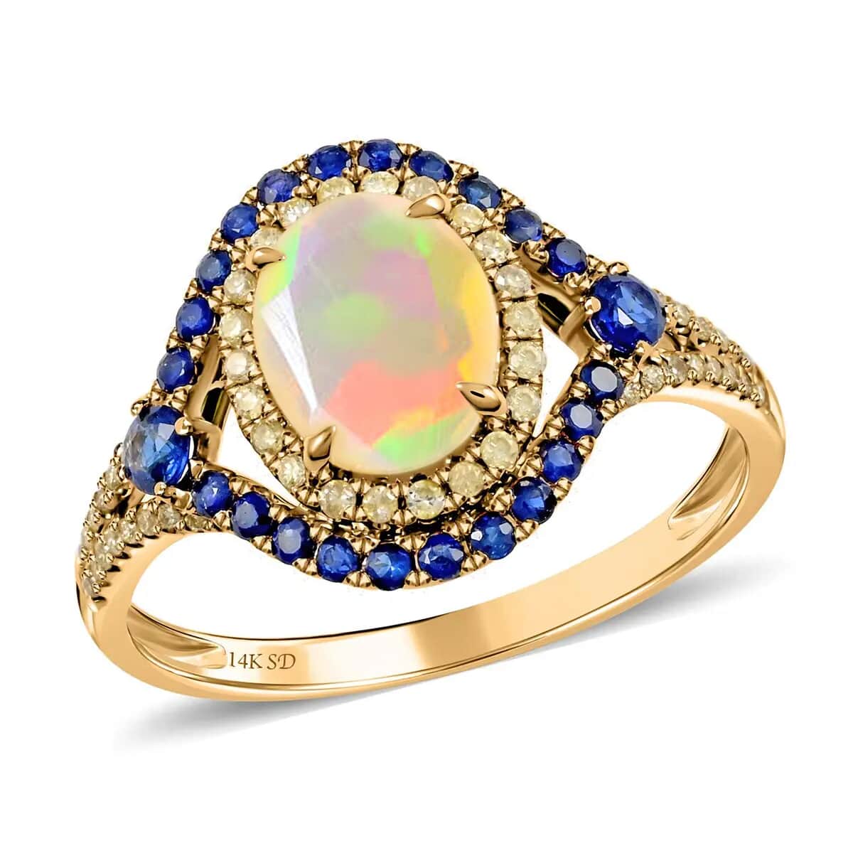 Modani 14K Yellow Gold Ethiopian Welo Opal, Blue Sapphire, Natural Yellow Diamond SI Ring 1.70 ctw image number 0