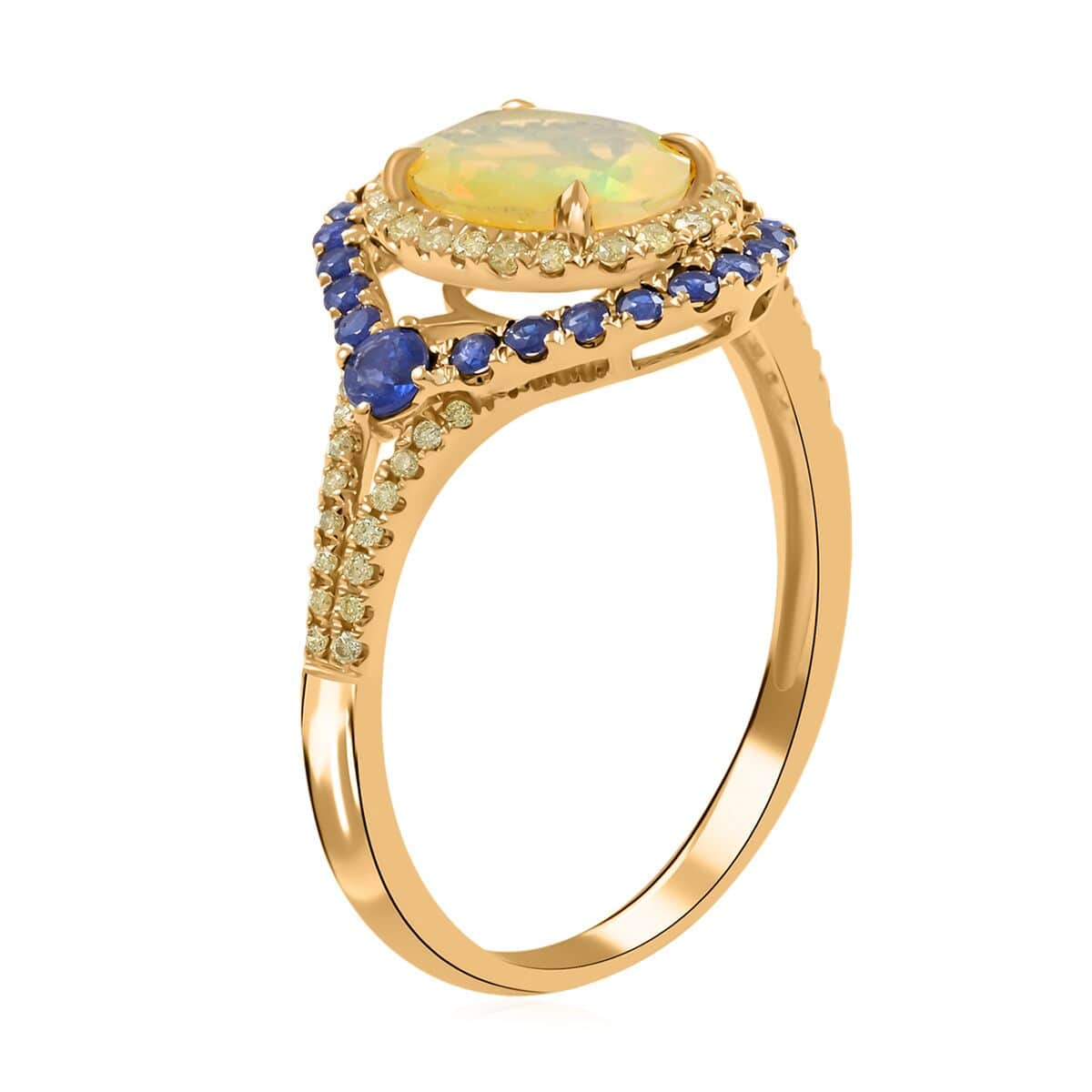 Modani 14K Yellow Gold Ethiopian Welo Opal, Blue Sapphire, Natural Yellow Diamond SI Ring 1.70 ctw image number 3