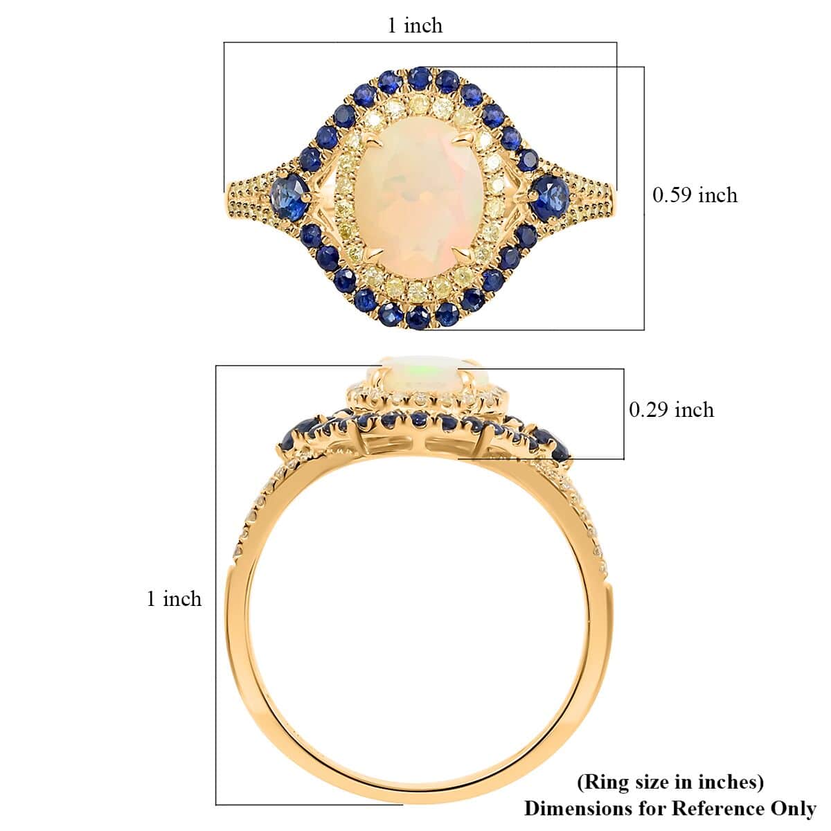 Modani 14K Yellow Gold Ethiopian Welo Opal, Blue Sapphire, Natural Yellow Diamond SI Ring 1.70 ctw image number 5