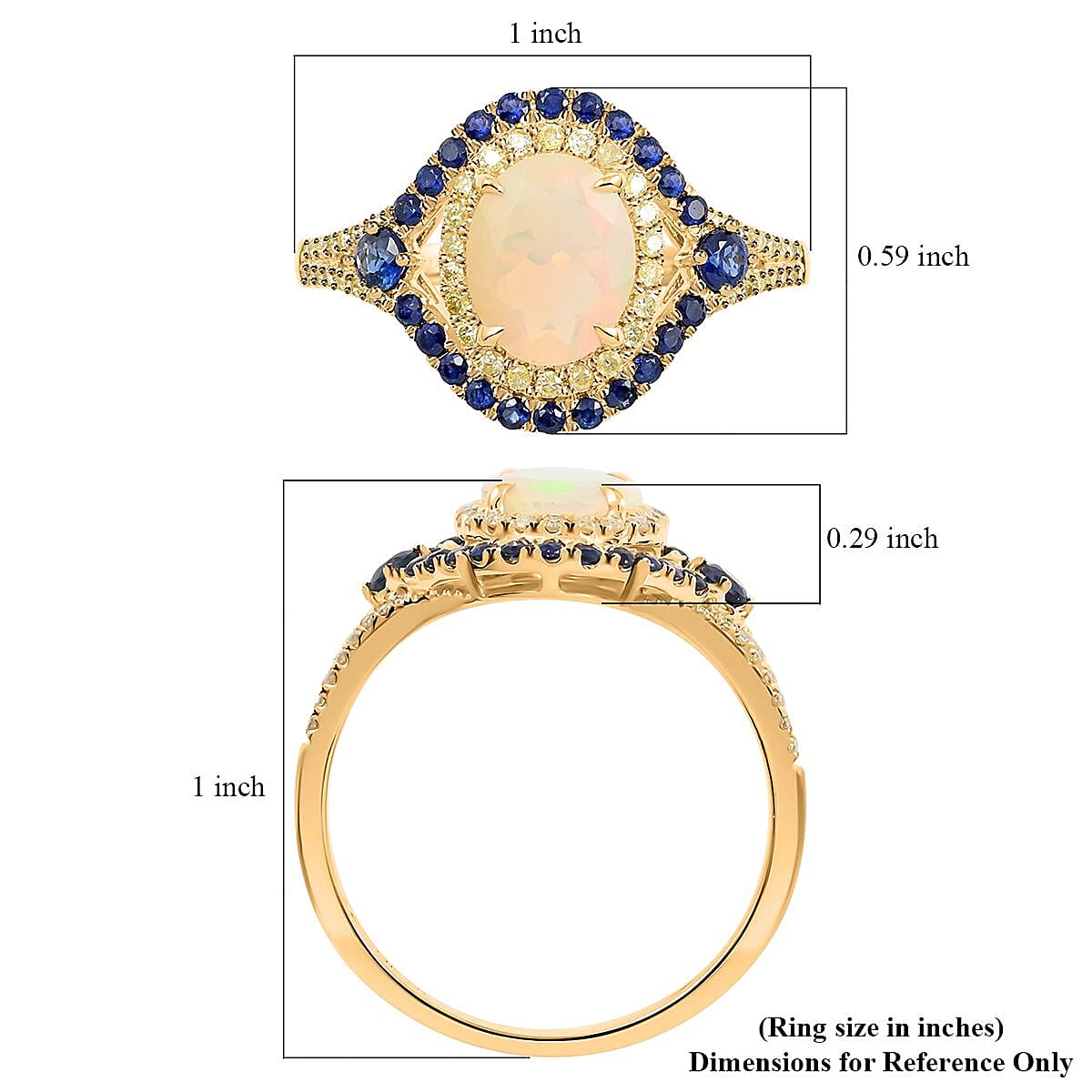 Ankur Treasure Chest Modani 14K Yellow Gold Ethiopian Welo Opal, Blue Sapphire, Natural Yellow Diamond SI Ring, Promise Rings (Size 6.0) 1.70 ctw image number 5