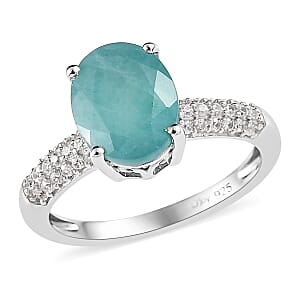 Premium Grandidierite and White Zircon Ring in Platinum Over Sterling Silver (Size 6.0) 3.15 ctw