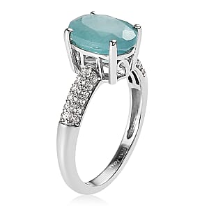 Premium Grandidierite and White Zircon Ring in Platinum Over Sterling Silver (Size 6.0) 3.15 ctw