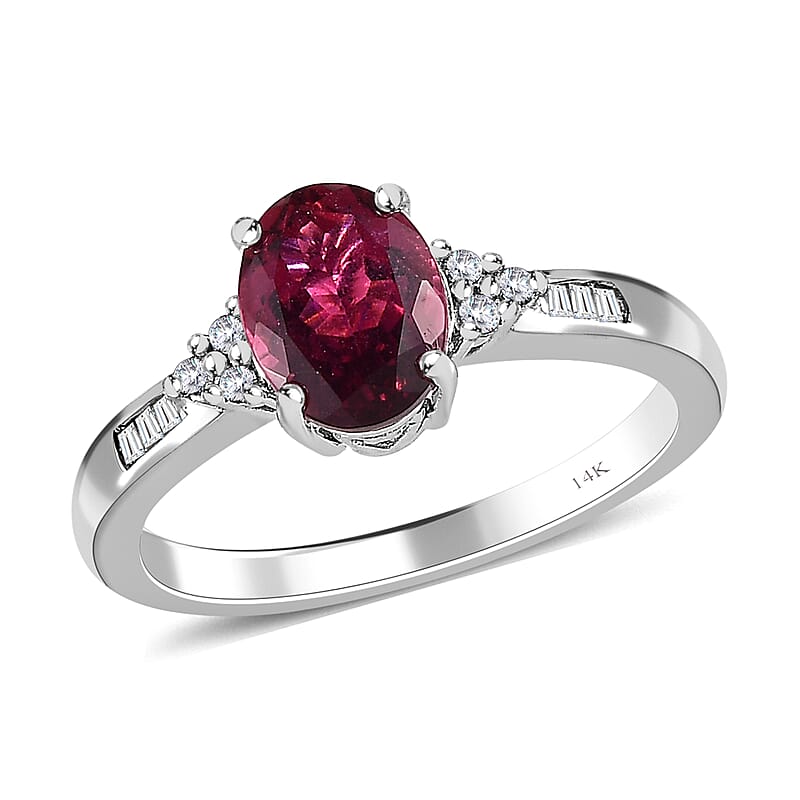Luxoro 14K White Gold AAA Ouro Fino Rubellite and G-H I3 Diamond Ring (Size 10.0) 1.20 ctw