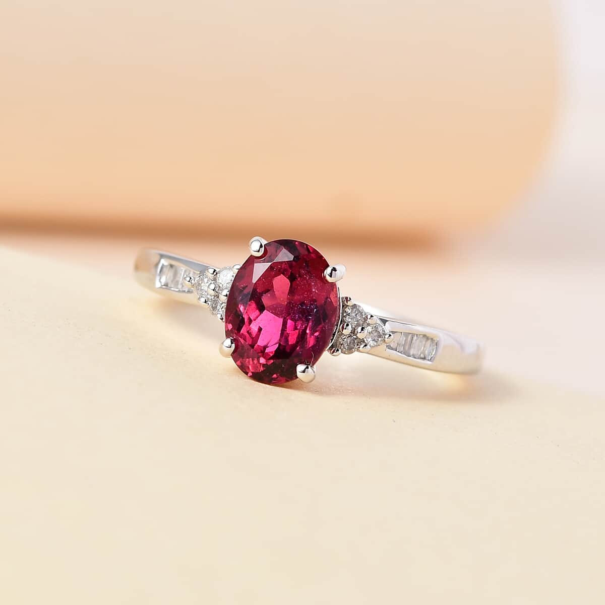 TLV Luxoro 14K White Gold AAA Ouro Fino Rubellite, Diamond (G-H, I3) Ring (Size 10.0) 1.60 ctw image number 1