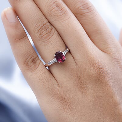 Luxoro 14K White Gold AAA Ouro Fino Rubellite and G-H I3 Diamond Ring (Size 10.0) 1.20 ctw
