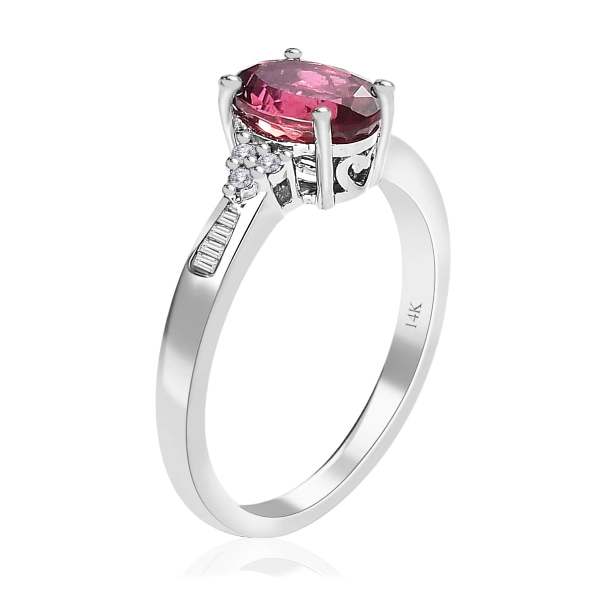 TLV Luxoro 14K White Gold AAA Ouro Fino Rubellite, Diamond (G-H, I3) Ring (Size 10.0) 1.60 ctw image number 3