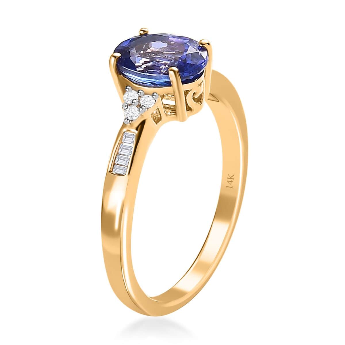 Luxoro 14K Yellow Gold AAA Tanzanite and G-H I3 Diamond Ring (Size 6.0) 1.35 ctw image number 3