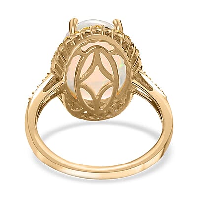 Luxoro AAA Ethiopian Welo Opal and I3 Natural Yellow Diamond 3.65 ctw Halo Ring in 10K Yellow Gold (Size 10.0) 