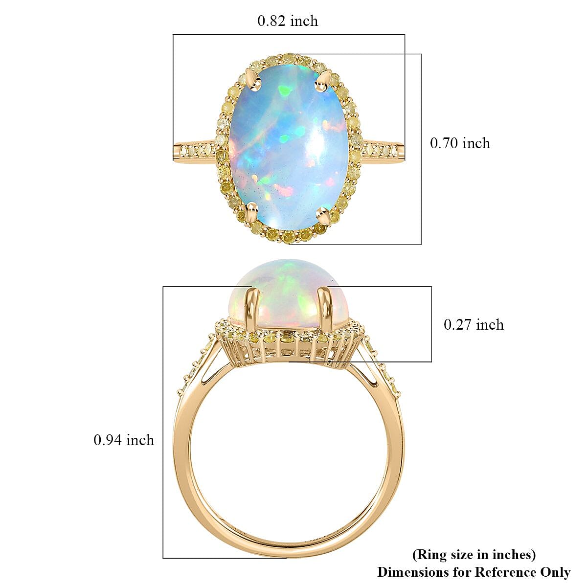 Luxoro AAA Ethiopian Welo Opal and I3 Natural Yellow Diamond 3.65 ctw Halo Ring in 10K Yellow Gold (Size 6.0)  image number 5