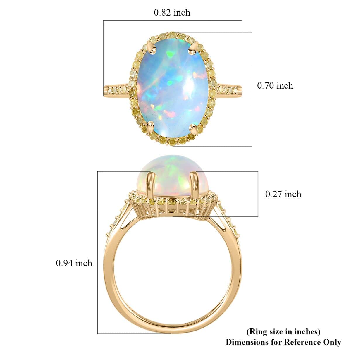 Luxoro 10K Yellow Gold AAA Ethiopian Welo Opal and I3 Natural Yellow Diamond Halo Ring (Size 7.0) 3.65 ctw image number 5