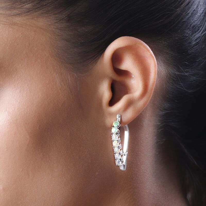 Premium Ethiopian Welo Opal Hoop Earrings in Platinum Over Sterling Silver 2.50 ctw