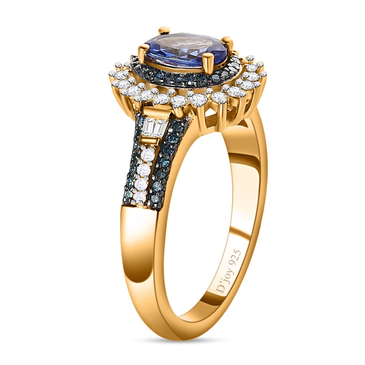 AAA Tanzanite, Blue and White Diamond Sunburst Ring in Vermeil Yellow Gold Over Sterling Silver (Size 10.0) 1.20 ctw image number 3