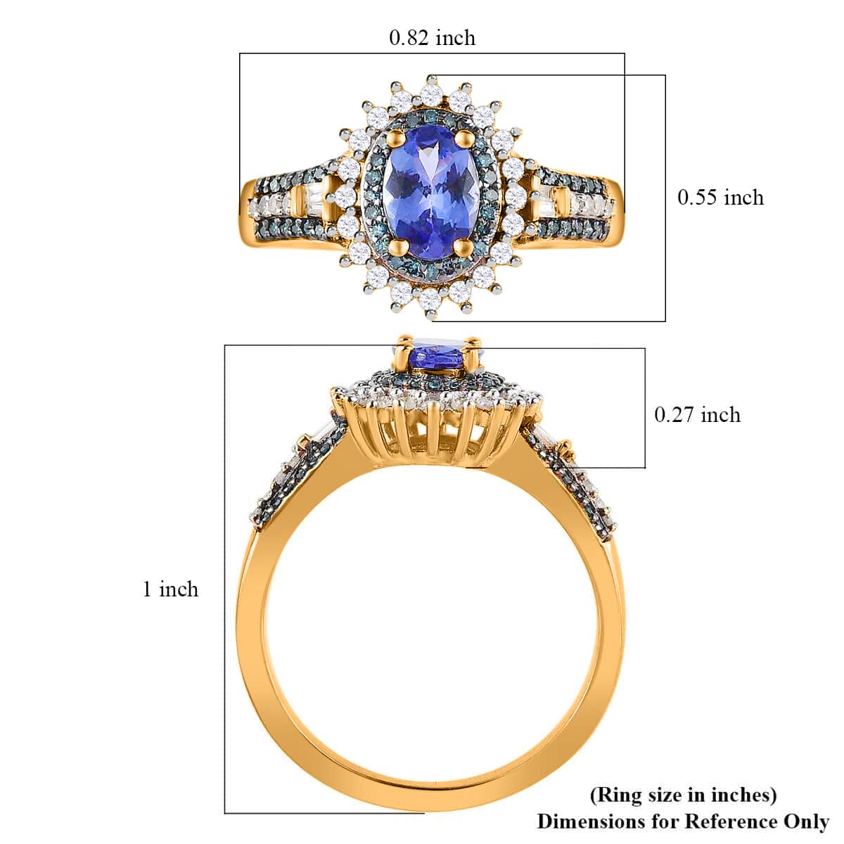 AAA Tanzanite, Blue and White Diamond Sunburst Ring in Vermeil Yellow Gold Over Sterling Silver (Size 10.0) 1.20 ctw image number 5