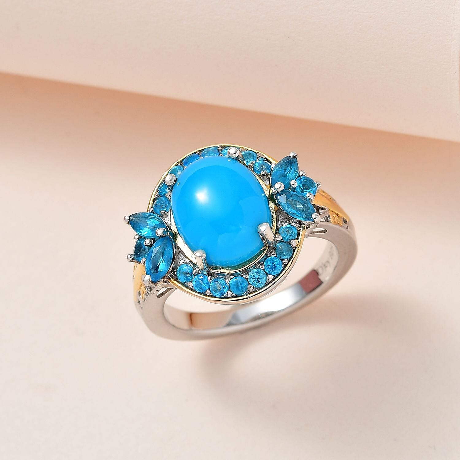 Premium Sleeping Beauty Turquoise and Malgache Neon Apatite Ring in Vermeil YG and Platinum Over Sterling Silver (Size 10.0) 3.00 ctw