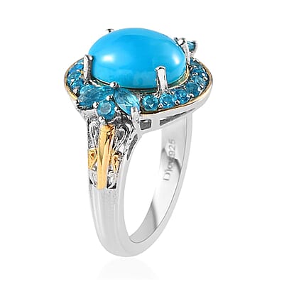 Premium Sleeping Beauty Turquoise and Malgache Neon Apatite Ring in Vermeil YG and Platinum Over Sterling Silver (Size 10.0) 3.00 ctw