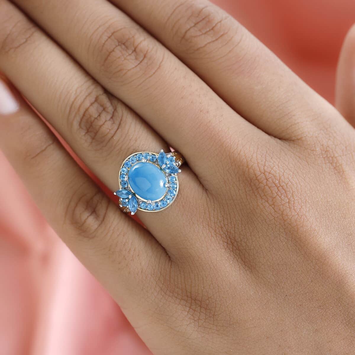 Premium Sleeping Beauty Turquoise and Malgache Neon Apatite Ring in Vermeil YG and Platinum Over Sterling Silver (Size 8.0) 3.00 ctw image number 2