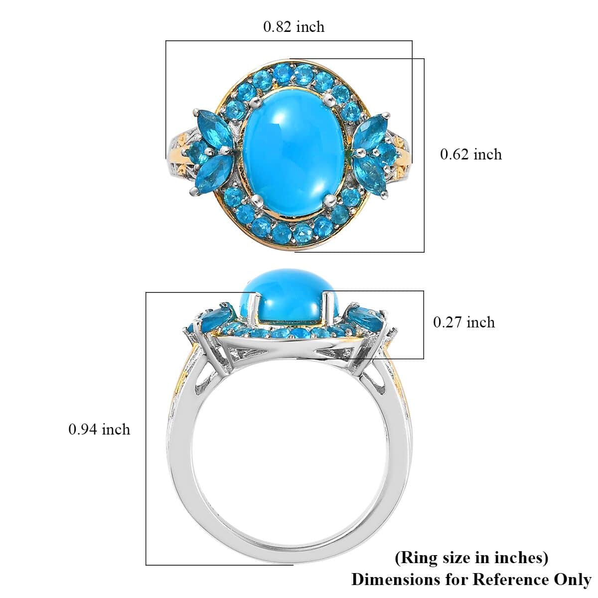 Premium Sleeping Beauty Turquoise and Malgache Neon Apatite Ring in Vermeil YG and Platinum Over Sterling Silver (Size 8.0) 3.00 ctw image number 5