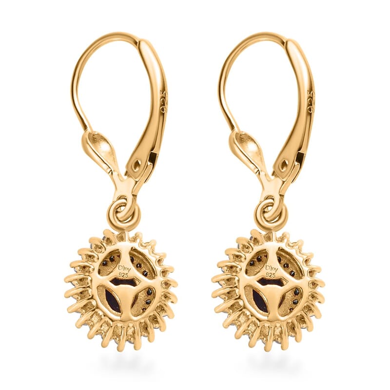 Tanzanite, Blue and White Diamond Lever Back Earrings in Vermeil Yellow Gold Over Sterling Silver 1.00 ctw