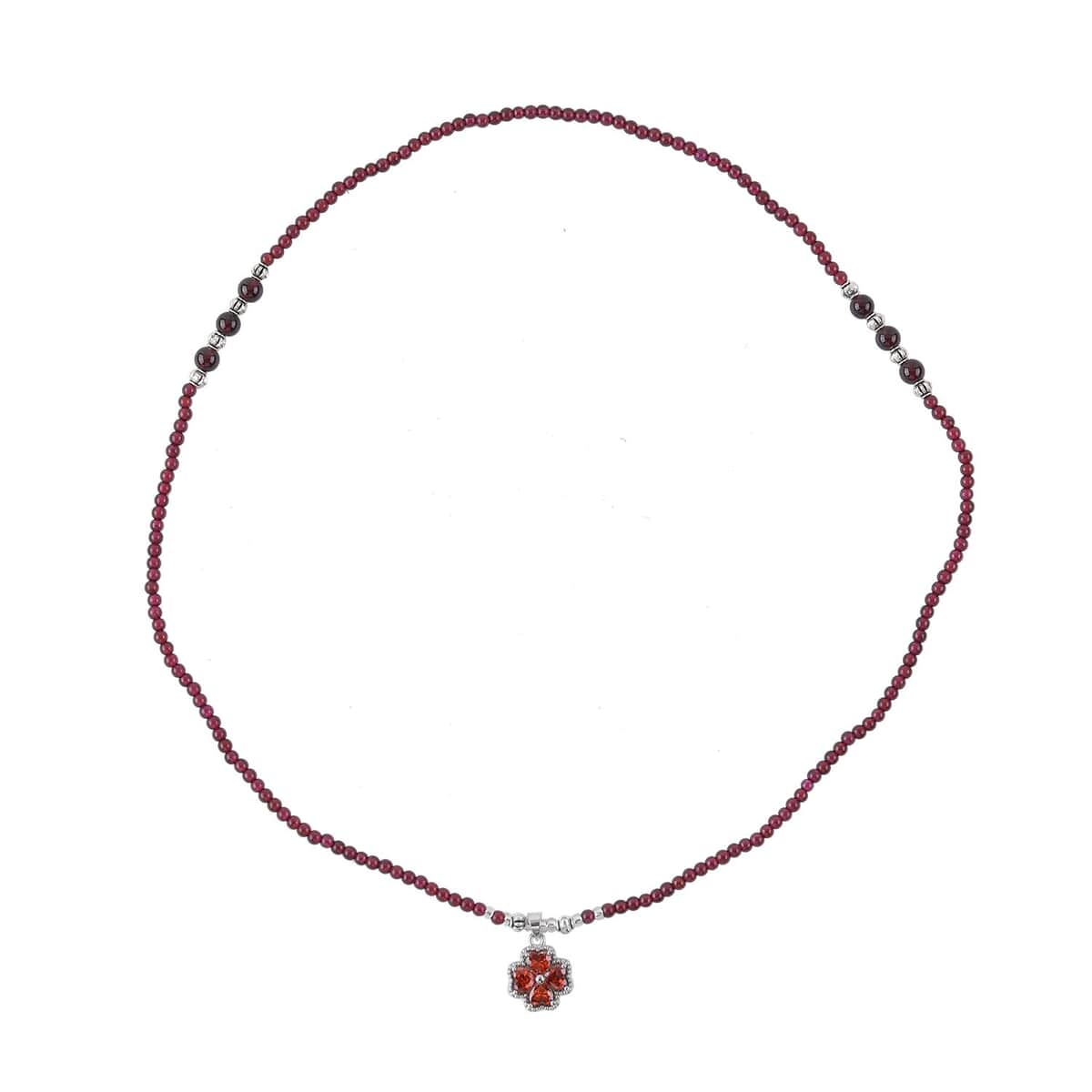 Simulated Orange Sapphire and Glass Pendant with Mozambique Garnet Beaded Necklace 20 Inches in Silvertone 52.60 ctw image number 0