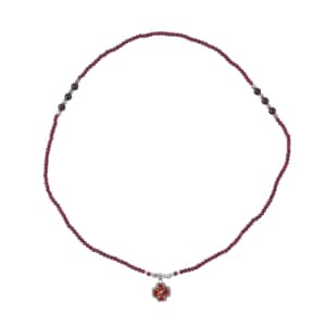 Simulated Orange Sapphire and Glass Pendant with Mozambique Garnet Beaded Necklace 20 Inches in Silvertone 52.60 ctw