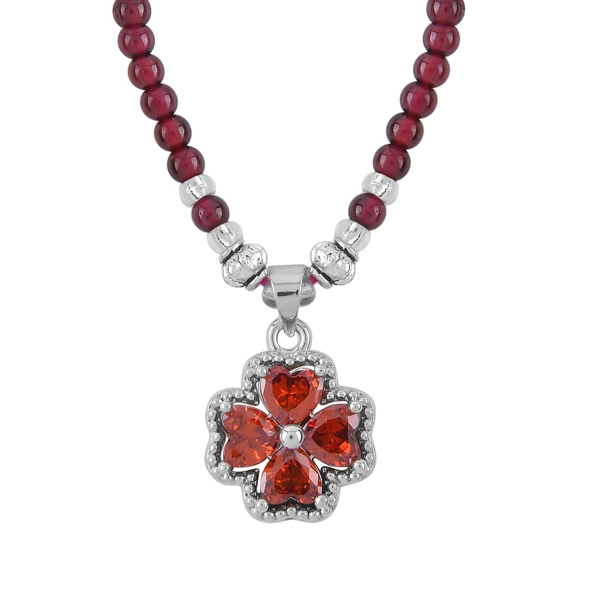 Simulated Orange Sapphire and Glass Pendant with Mozambique Garnet Beaded Necklace 20 Inches in Silvertone 52.60 ctw image number 2