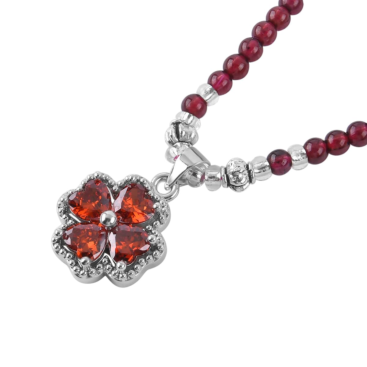 Simulated Orange Sapphire and Glass Pendant with Mozambique Garnet Beaded Necklace 20 Inches in Silvertone 52.60 ctw image number 3