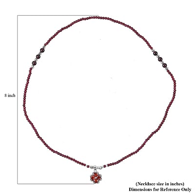 Simulated Orange Sapphire and Glass Pendant with Mozambique Garnet Beaded Necklace 20 Inches in Silvertone 52.60 ctw