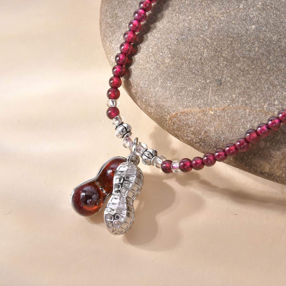 Simulated Orange Sapphire and Glass Pendant with Mozambique Garnet Beaded Necklace 20 Inches in Silvertone 52.60 ctw image number 1