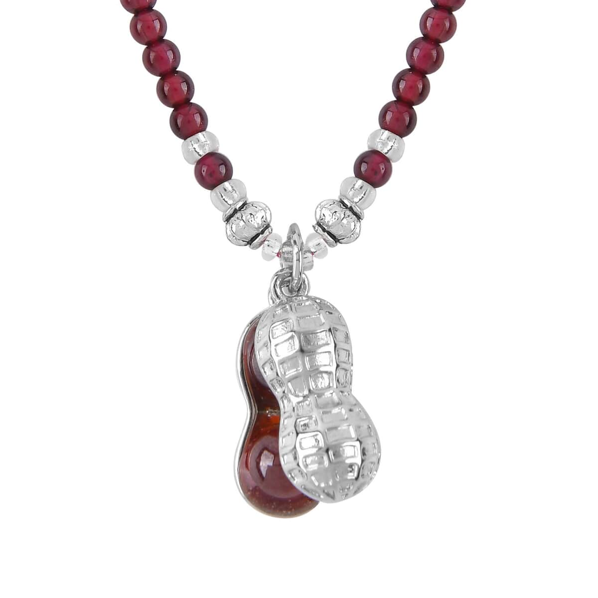 Simulated Orange Sapphire and Glass Pendant with Mozambique Garnet Beaded Necklace 20 Inches in Silvertone 52.60 ctw image number 2