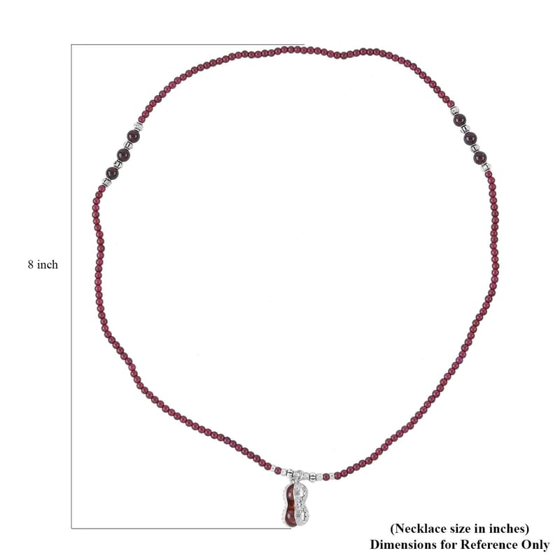 Simulated Sapphire and Glass Pendant with Mozambique Garnet Beaded Necklace 20 Inches in Silvertone 52.60 ctw