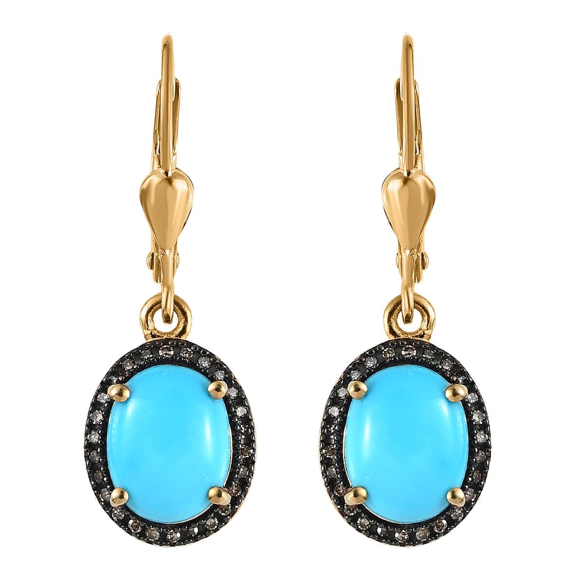 Sleeping Beauty Turquoise and Red Diamond Lever Back Earrings in Vermeil Yellow Gold Over Sterling Silver 3.00 ctw image number 0