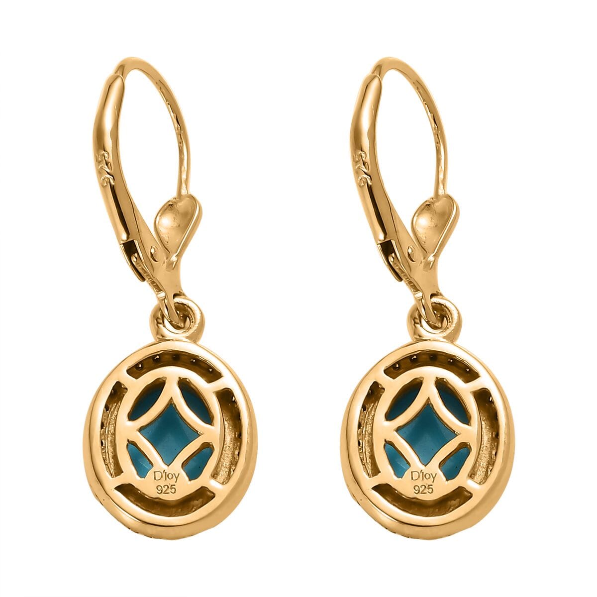 Sleeping Beauty Turquoise and Red Diamond Lever Back Earrings in Vermeil Yellow Gold Over Sterling Silver 3.00 ctw image number 3