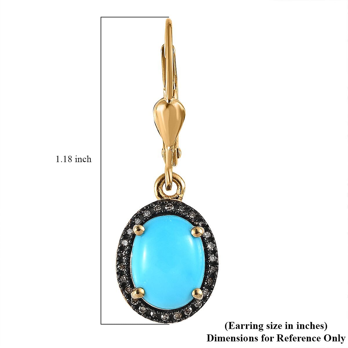 Sleeping Beauty Turquoise and Natural Champagne Diamond Lever Back Earrings in Vermeil Yellow Gold Over Sterling Silver 2.90 ctw
