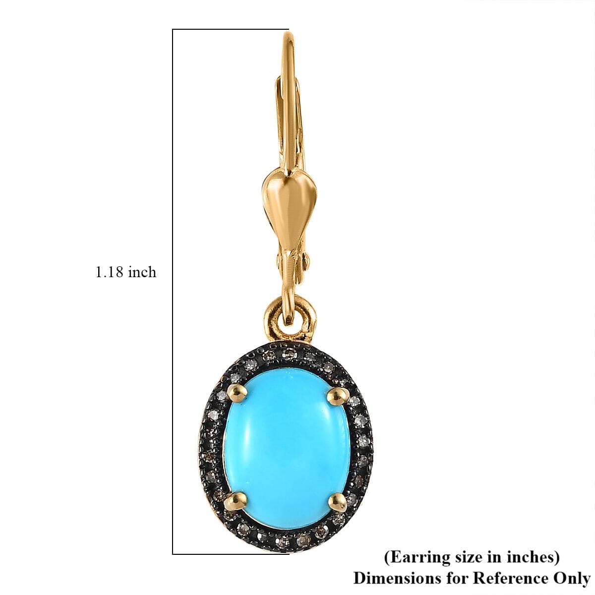 Sleeping Beauty Turquoise and Red Diamond Lever Back Earrings in Vermeil Yellow Gold Over Sterling Silver 3.00 ctw image number 4