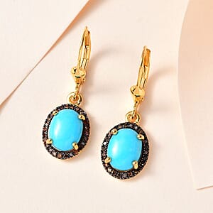 Sleeping Beauty Turquoise and Red Diamond Lever Back Earrings in Vermeil Yellow Gold Over Sterling Silver 2.90 ctw